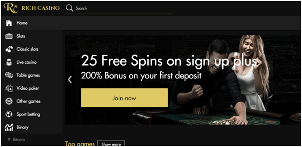 25 Free Spins on Sign Up at Rich casino