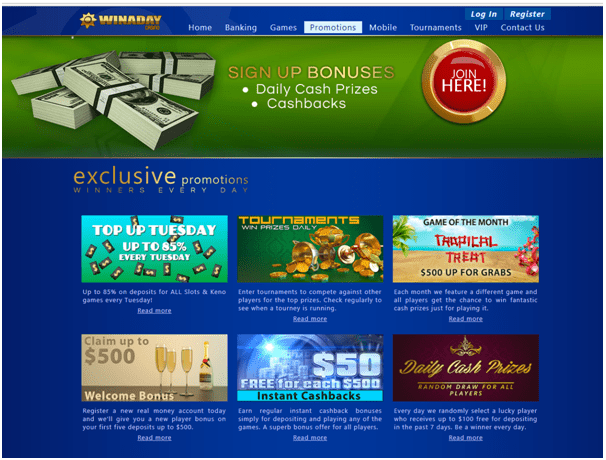 Winaday casino- Promotions