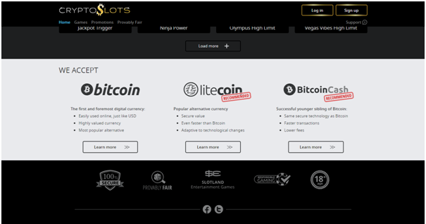 Deposits and Withdrawals at cryptoslots