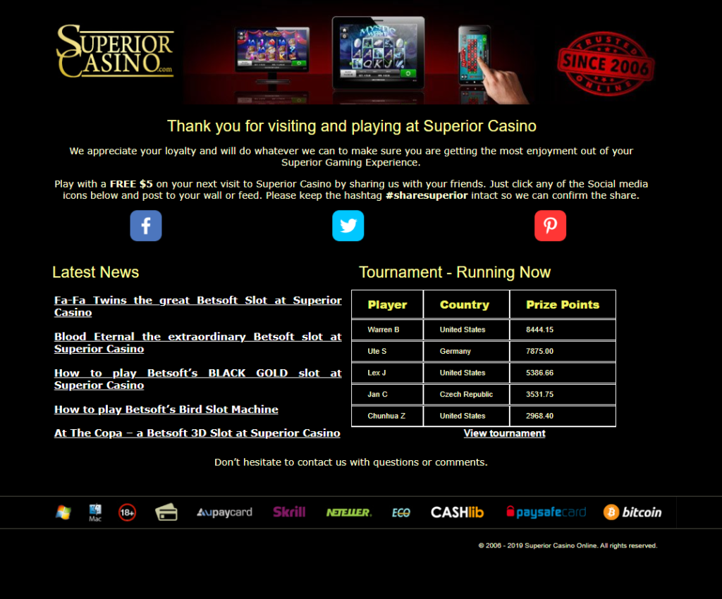 Superior Casino BTC Tournaments