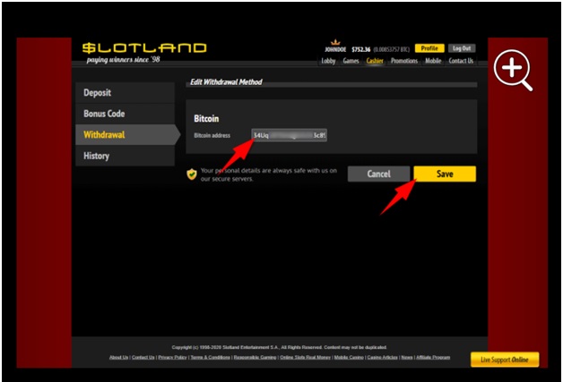 Bitcoin withdrawal at slotland casino online